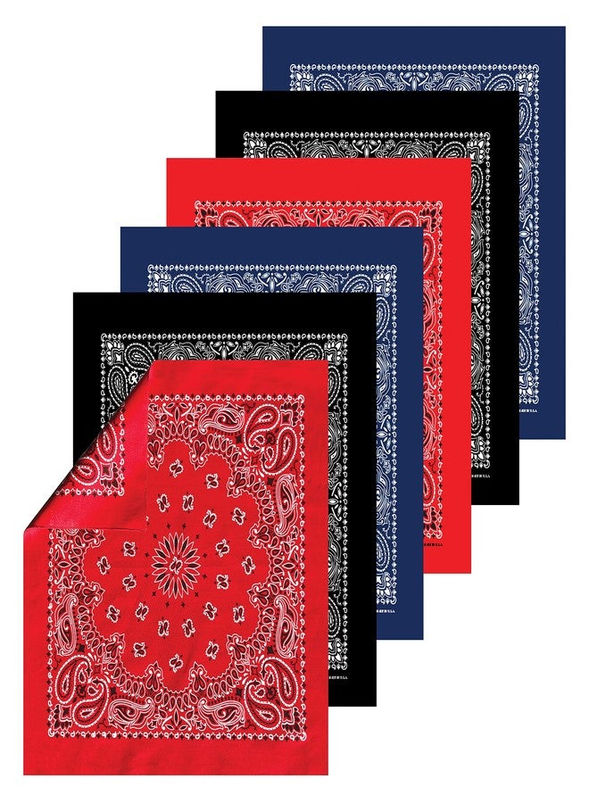 B53 100% Cotton Bandanas Made in the USA - Stylish Headband, Handkerchief, Scarf - 21 inch x 21 inch (Red, Navy, Black (6-pack)) - Image 1